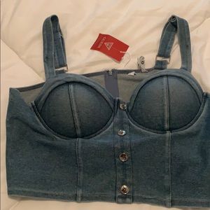 Jean crop top with  built in bra size runs small